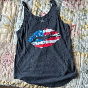 dark gray loose fitting tank. target. size M. american flag kiss mark.